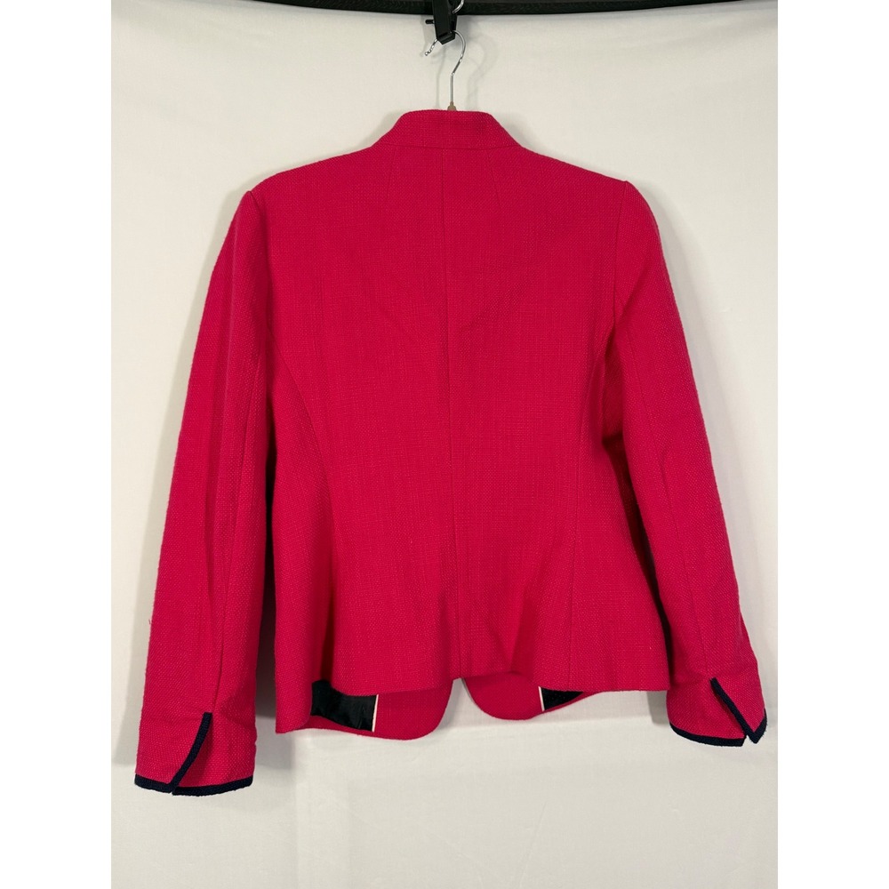 Banana Republic Pink Textured Cotton Blazer Navy Trim Crest Button Size 8 - Picture 10 of 12